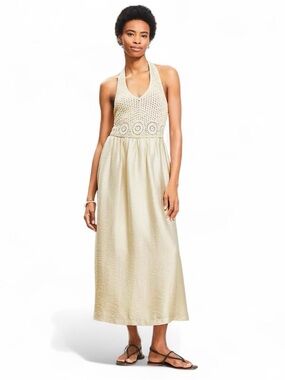 LOFT Cream Crochet Knit halter maxi dress